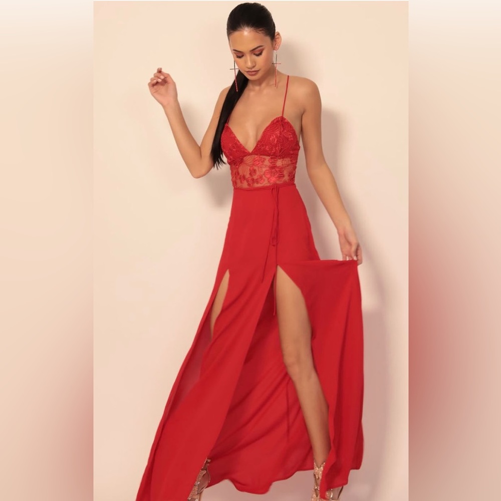 Loveable Lace Maxi Dress in Red